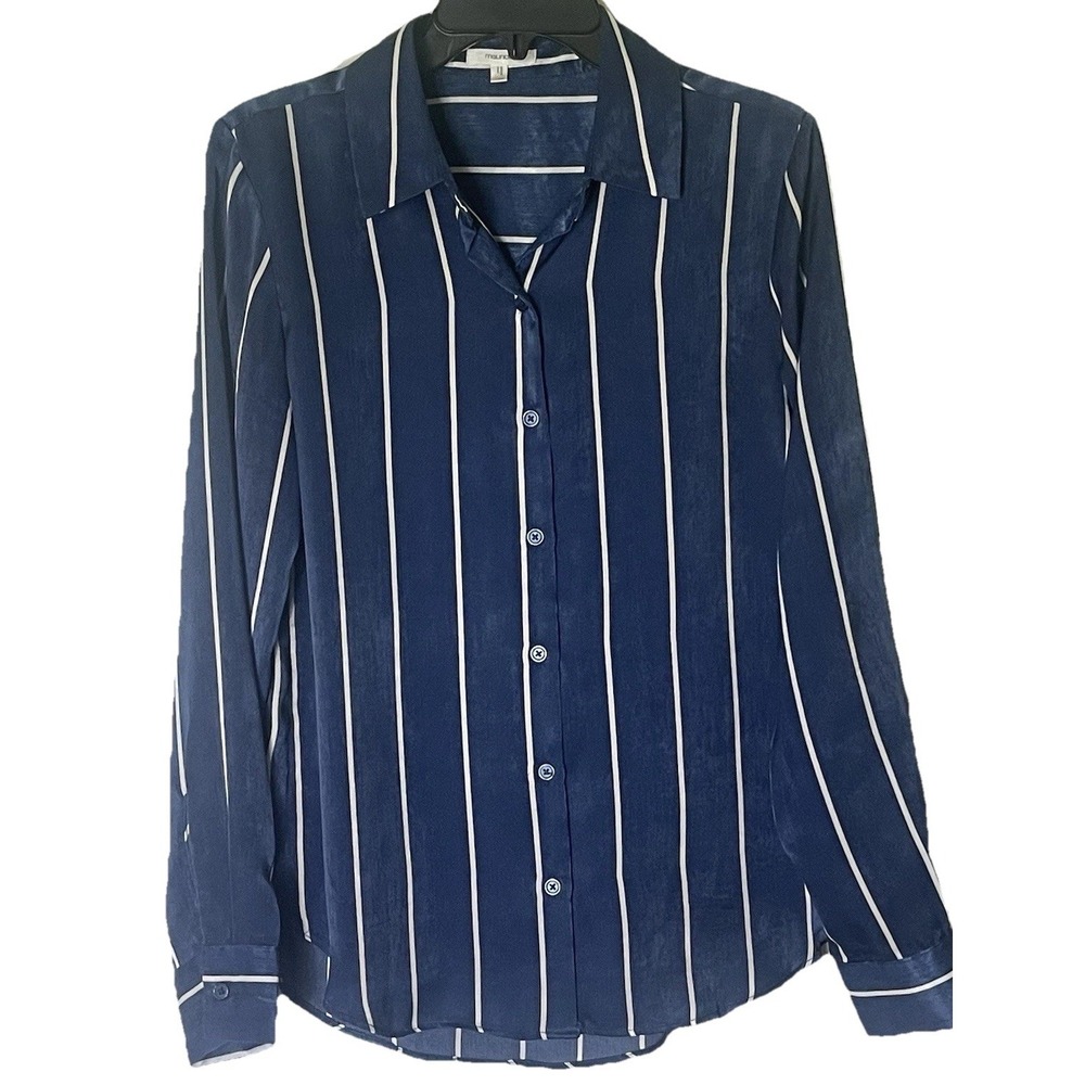 Maurices Striped Blouse Women XS Navy White Button Front Long Sleeve Top